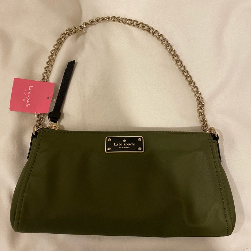 NWT Kate Spade Army Green Purse w/ Silver Chain